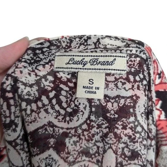 Lucky Brand Womens Floral Paisley Layered Split Front Tank Top Coral Cream Small - Picture 2 of 16